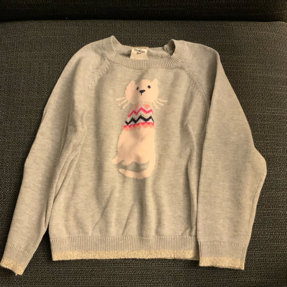 Adorable OshKosh Cat Sweater with Glitter Hem Detail